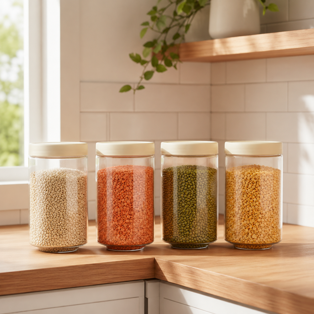 Stack & Lock Round Container 1000ml 4pcs Set | Stackable Storage Jars