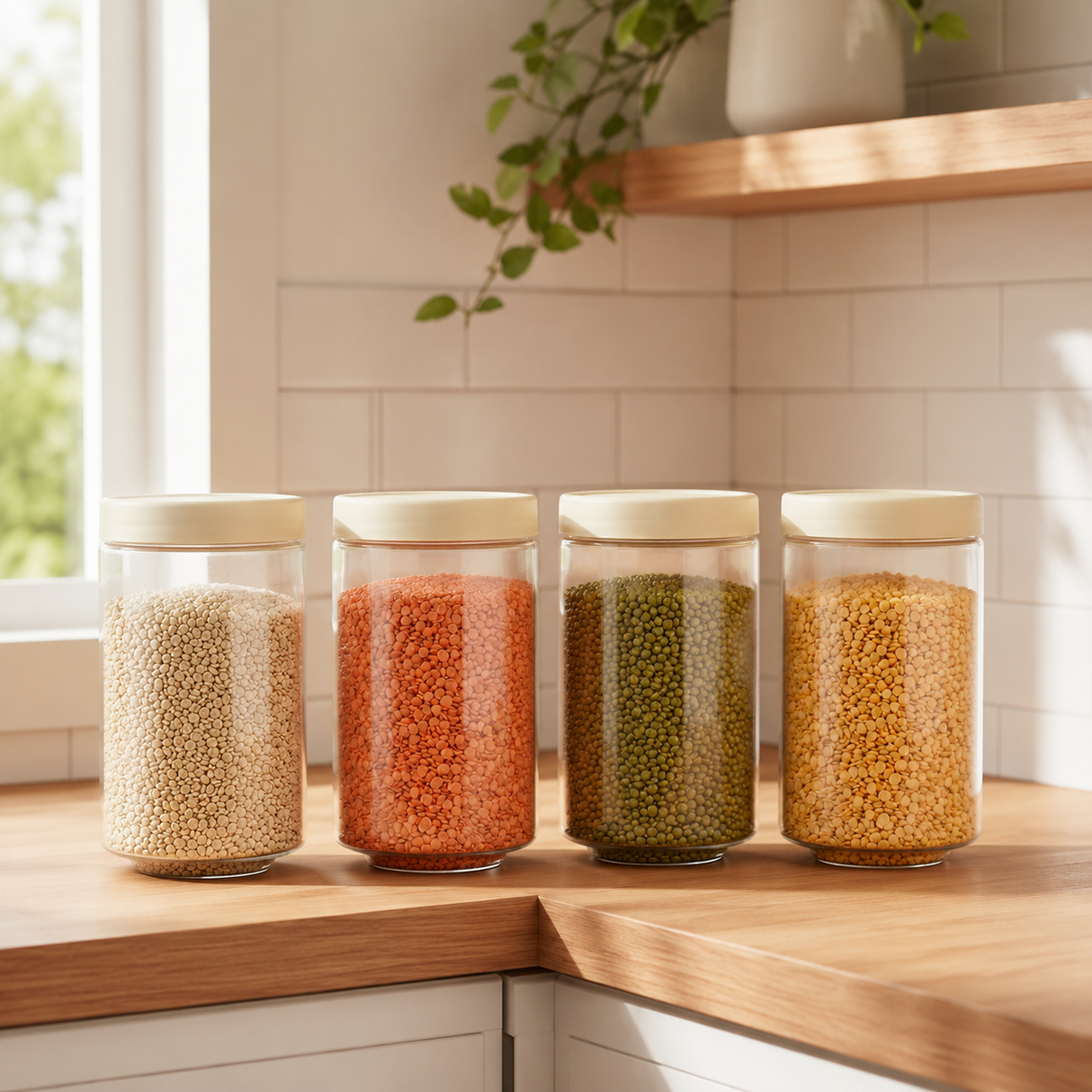 Stack & Lock Round Container 1000ml 4pcs Set | Stackable Storage Jars