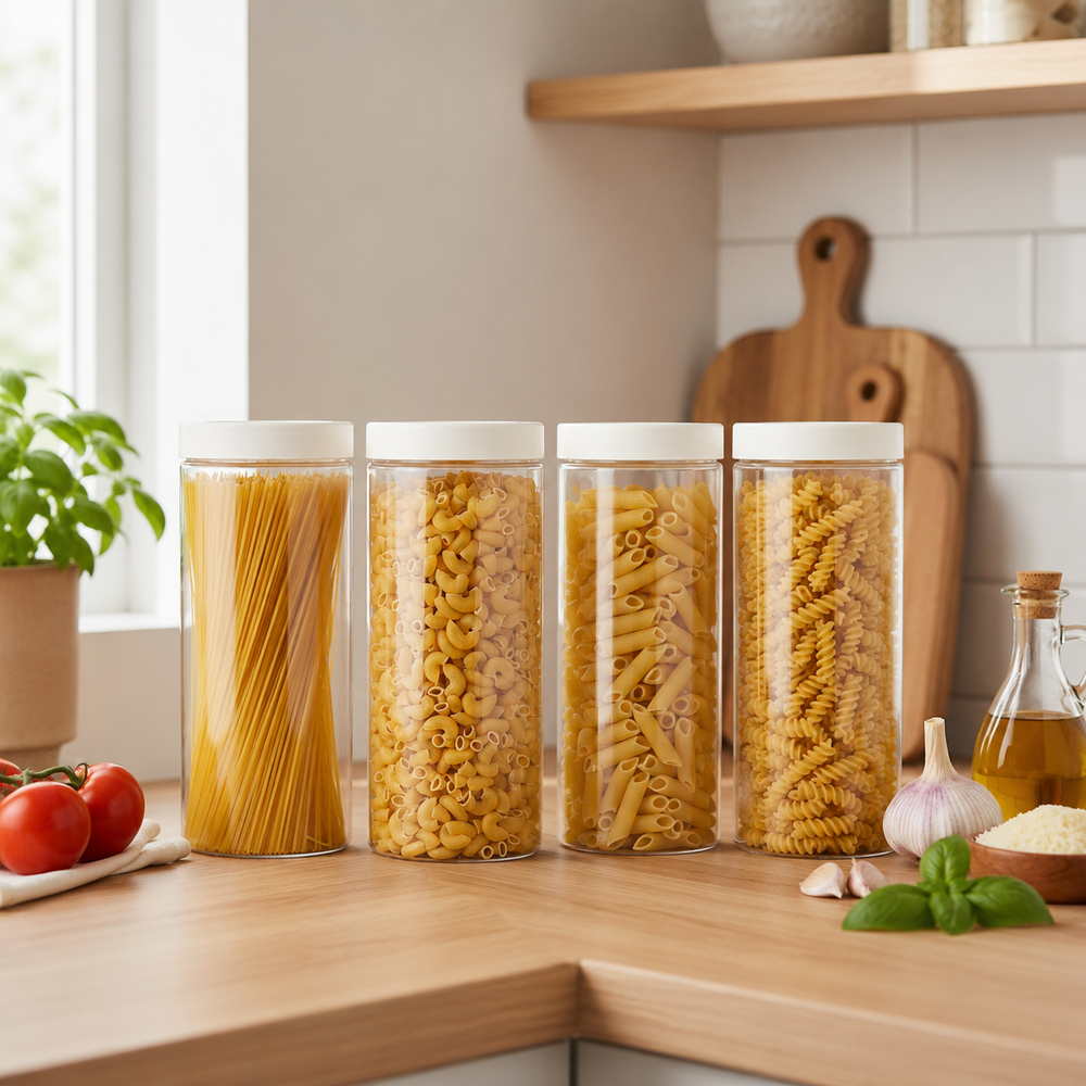 Stack & Lock Round Container 1500ml 4pcs Set | Stackable Storage Jars