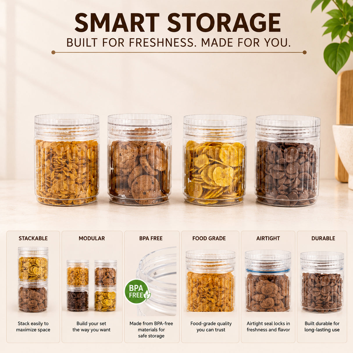 Prism Jar 1000ml 4pcs Set | Stackable Kitchen Storage Jars