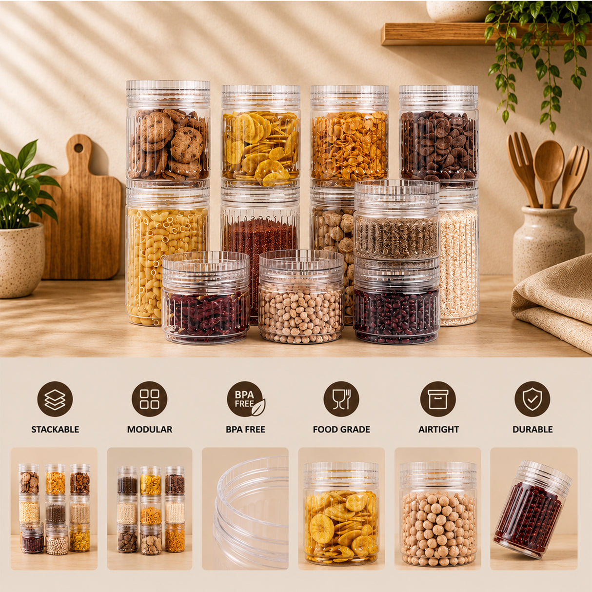 Prism Jar 12pcs Set Big | Stackable Kitchen Storage Jars