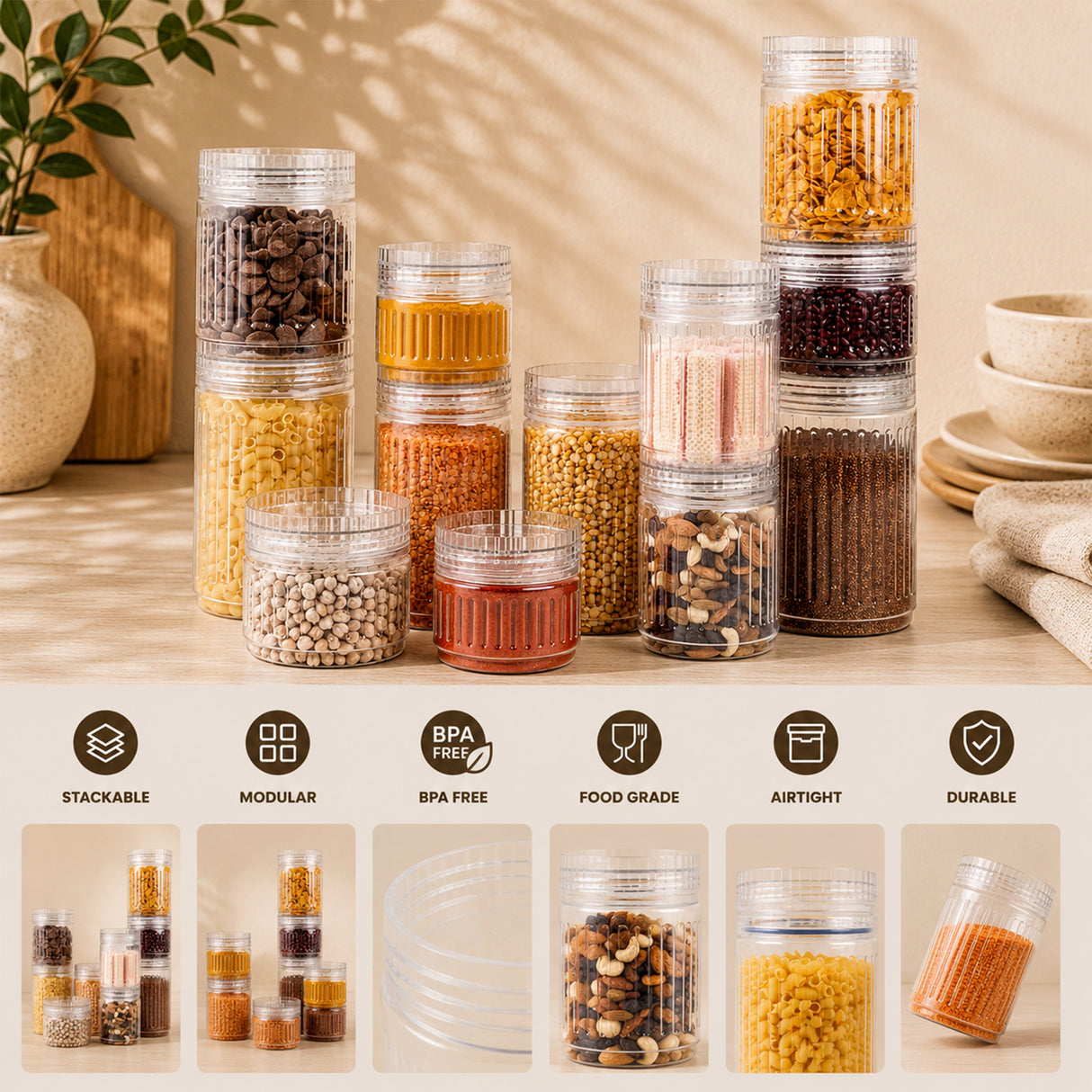 Prism Jar 12pcs Set Mix | Stackable Kitchen Storage Jars