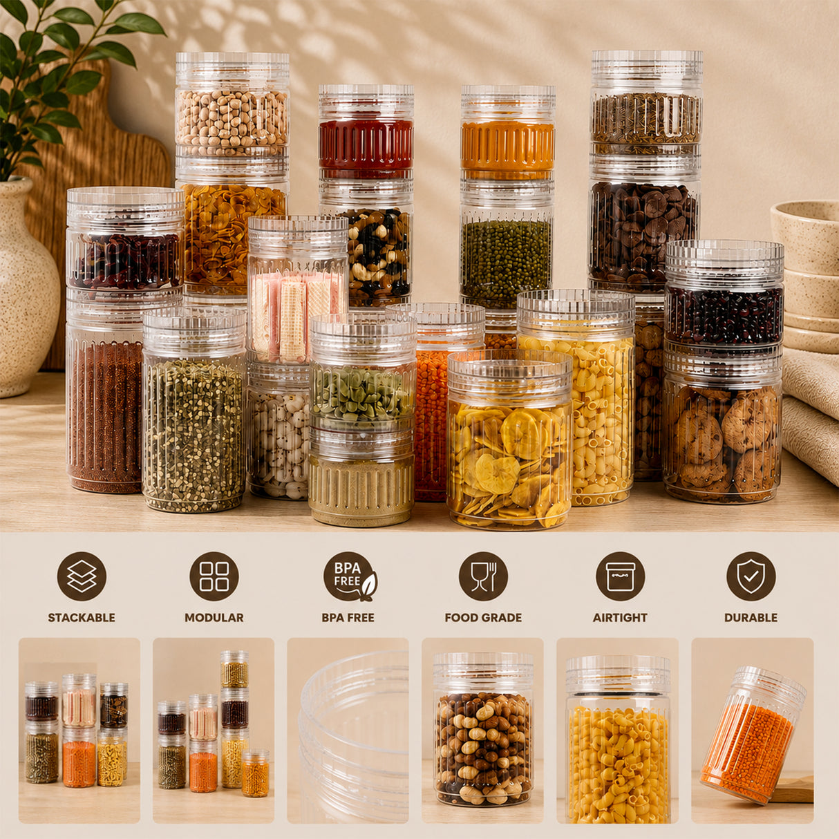 Prism Jar 24pcs Set Mix | Stackable Kitchen Storage Jars
