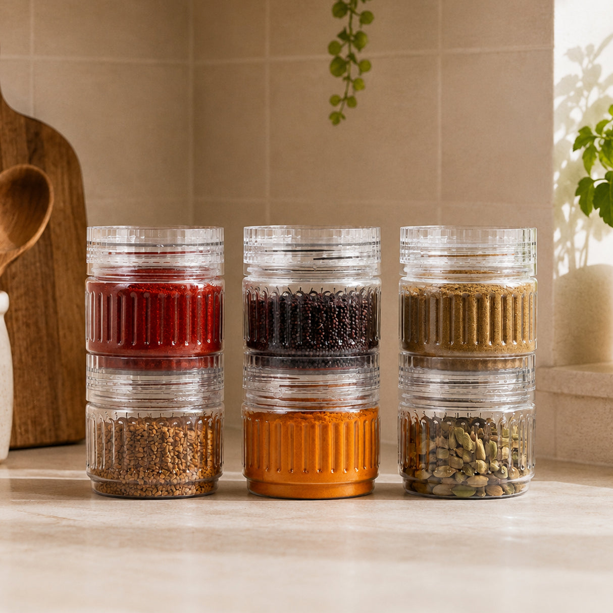Prism Jar 350ml 6pcs Set | Stackable Kitchen Storage Jars