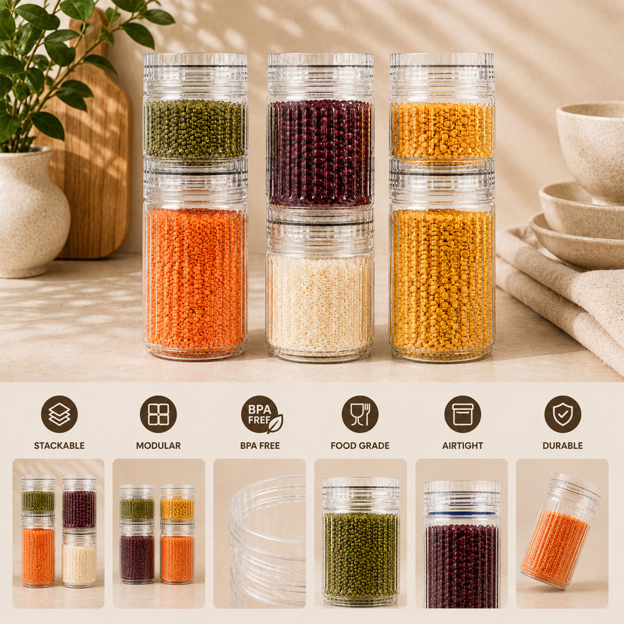 Prism Jar 6pcs Set Small | Stackable Kitchen Storage Jars