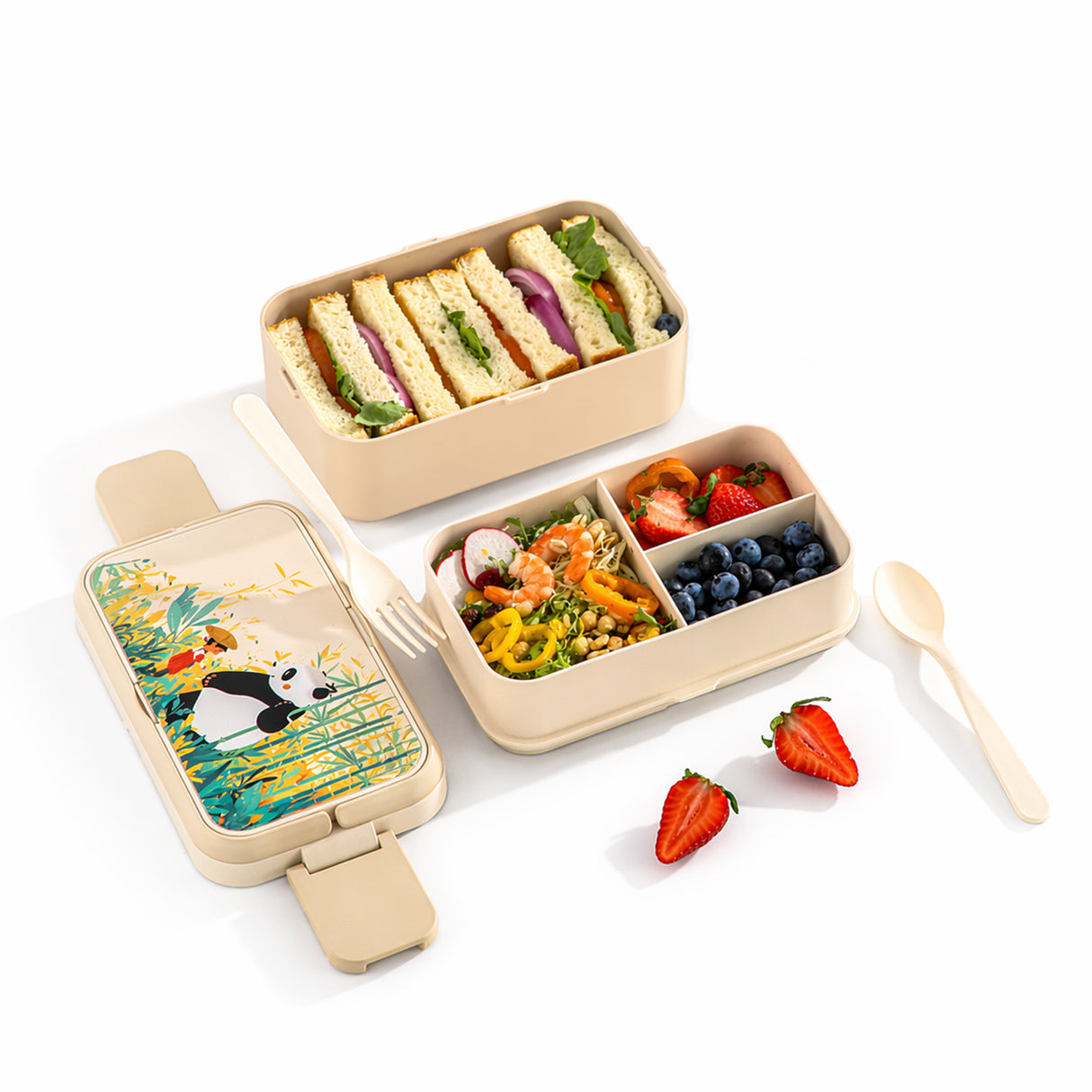 2 in 1 Bamboo Bento Lunch Box | Eco-Friendly Tiffin Box with Cutlery
