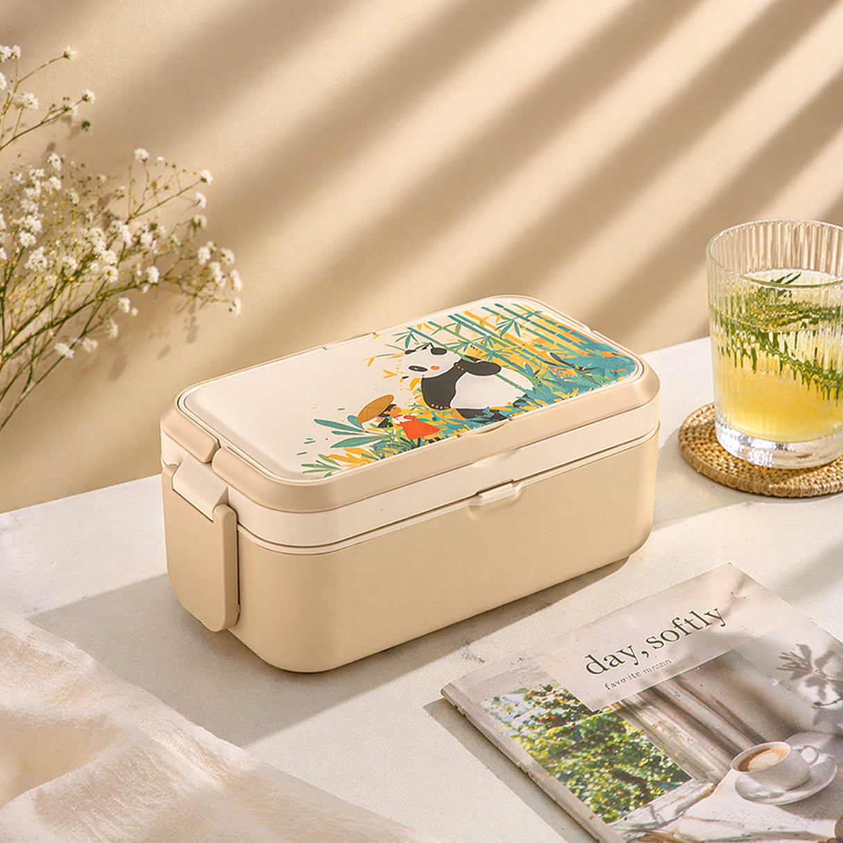 2 in 1 Bamboo Bento Lunch Box | Eco-Friendly Tiffin Box with Cutlery