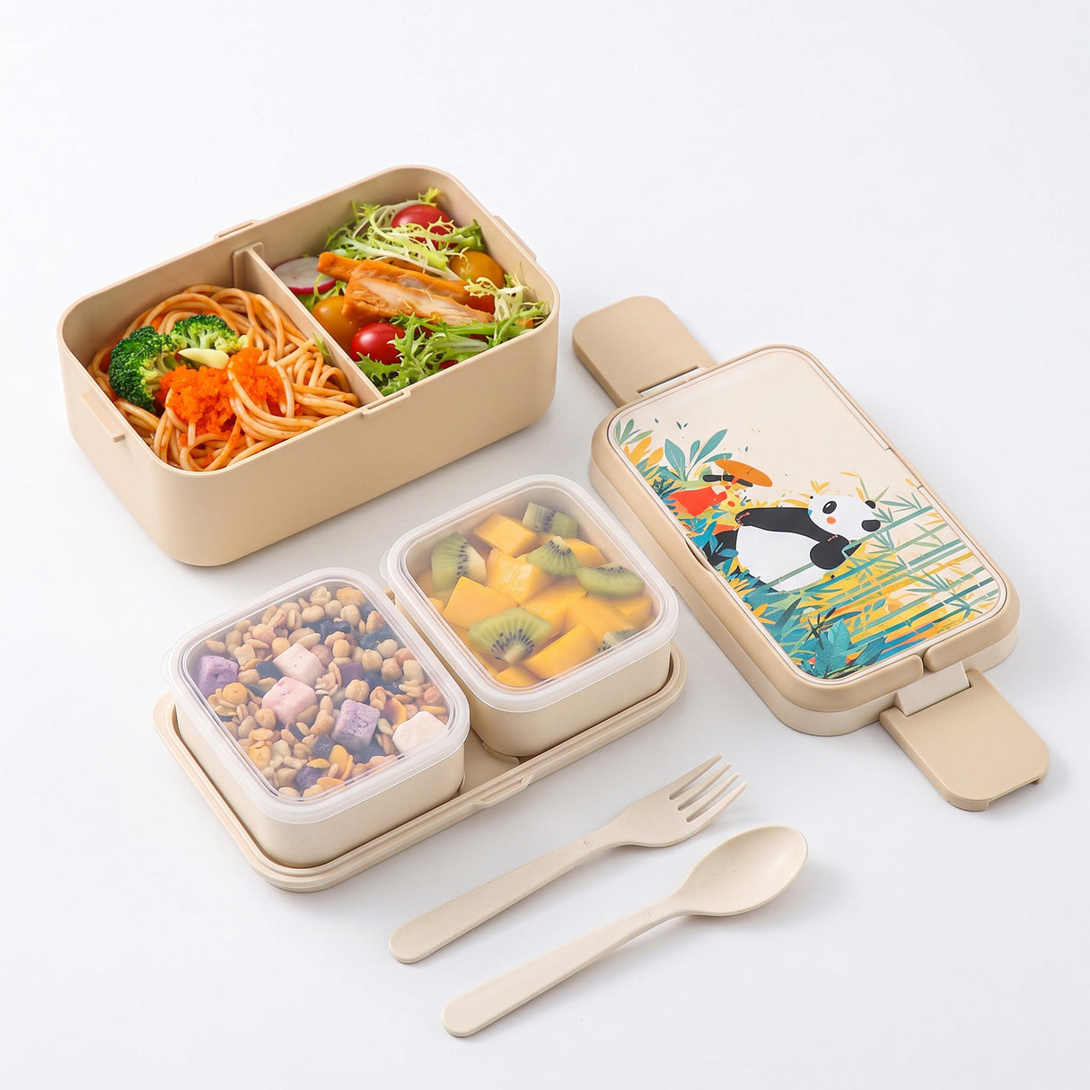 3 in 1 Bamboo Bento Lunch Box | Eco-Friendly Tiffin Box with Cutlery