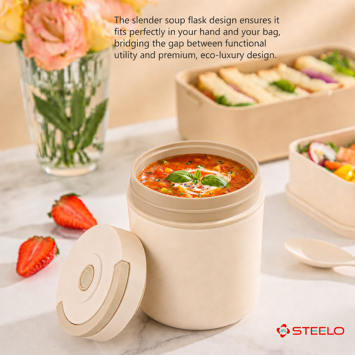 Bamboo Slender Soup Flask 500ml | Insulated Soup Flask | Beige