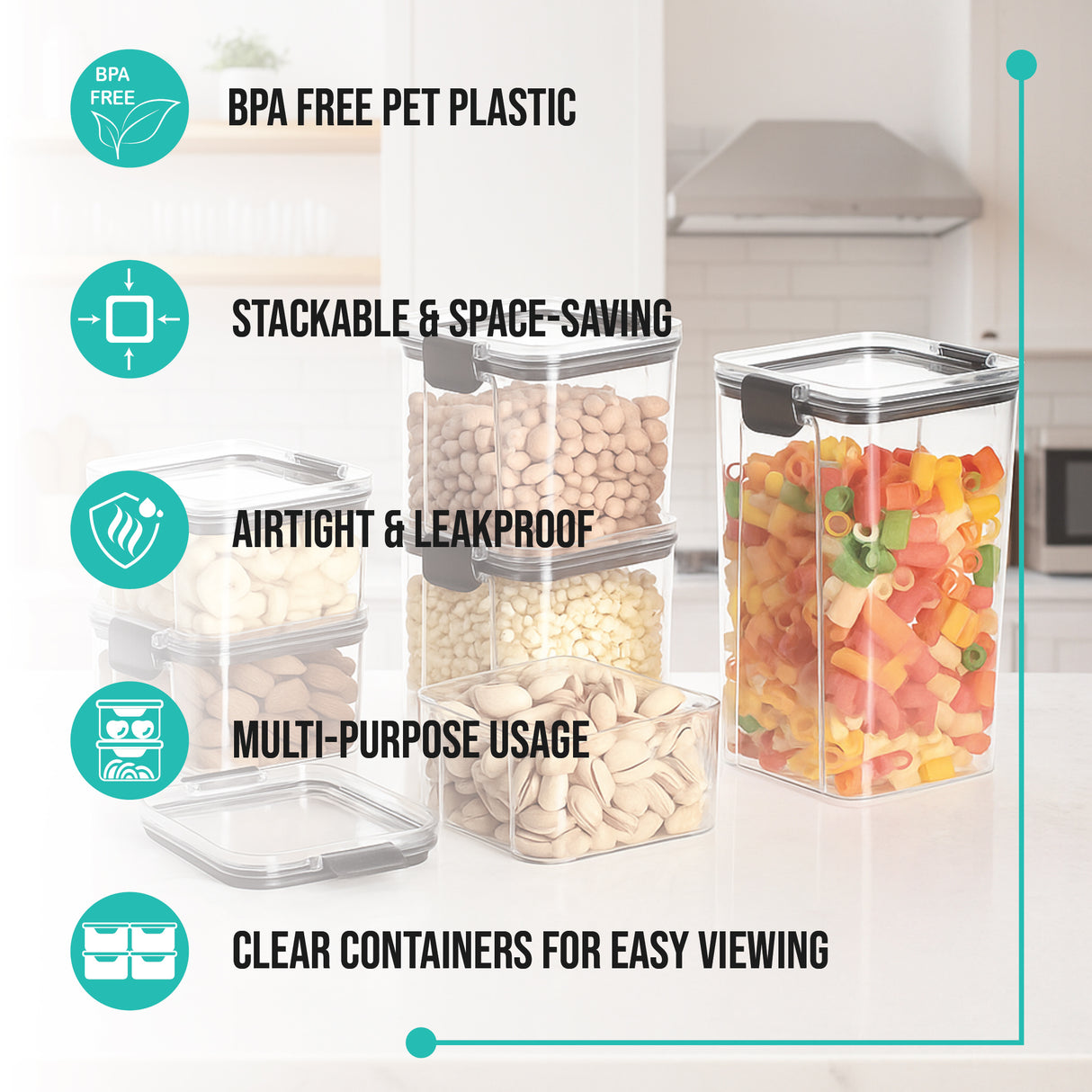 SoFresh FrameUp 6pcs Set (460ml x3, 700ml x2, 1300ml x1) | Airtight Clip-Lock Storage Jars