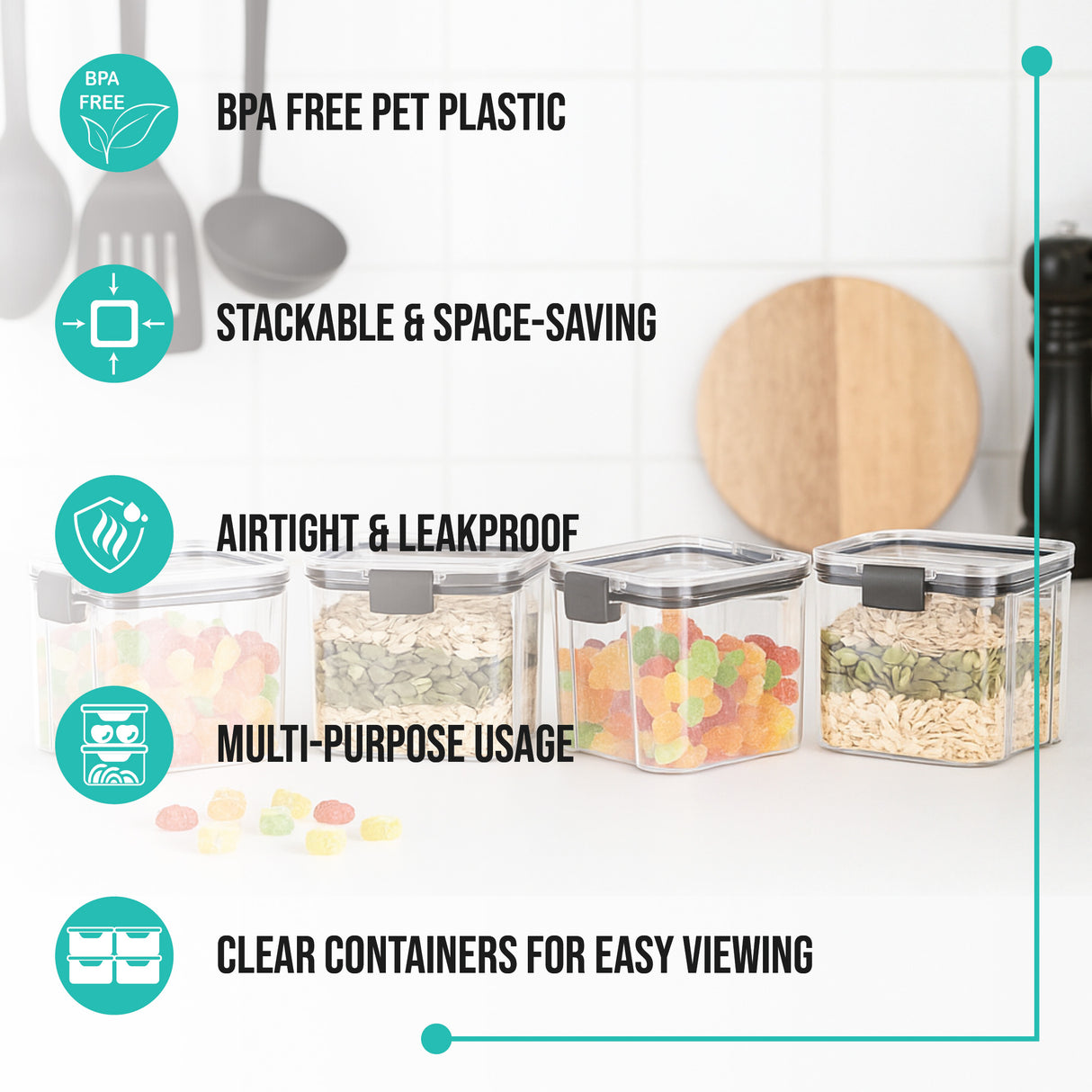 SoFresh FrameUp 700ml 4pcs Set | Airtight Clip-Lock Storage Jars