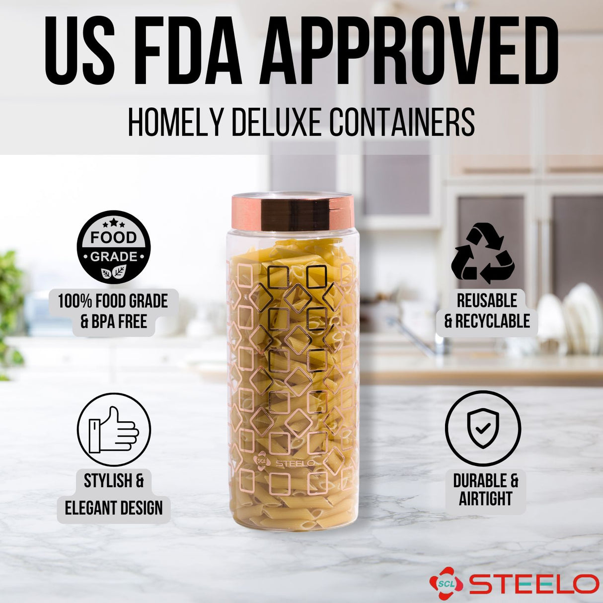 Homely Deluxe Container 1500ml Long 4pcs Set | Premium Airtight Storage Jars