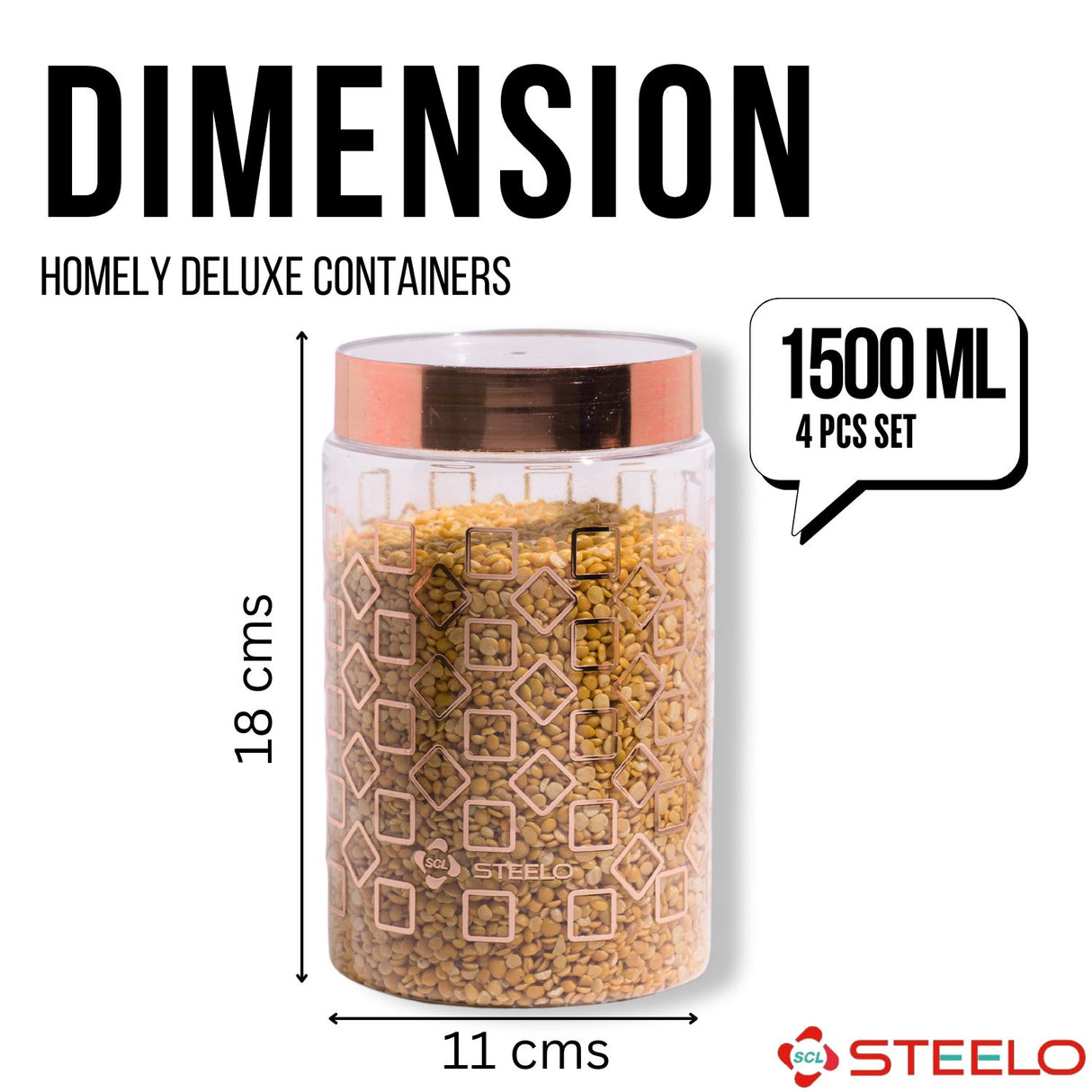 Homely Deluxe Container 1500ml Short 4pcs Set | Premium Airtight Storage Jars