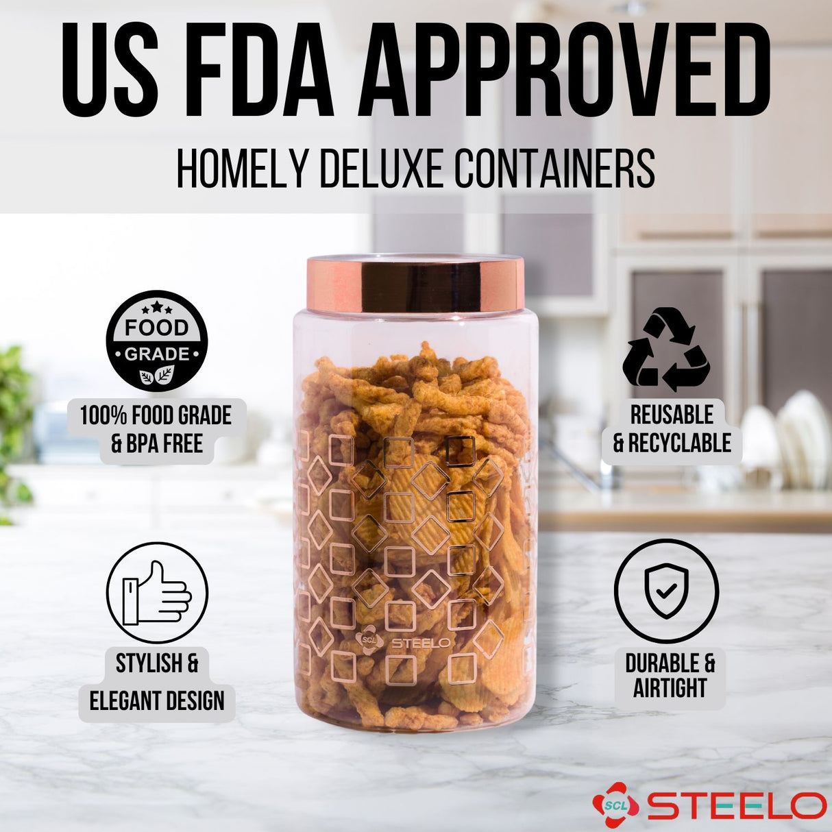 Homely Deluxe Container 2000ml 4pcs Set | Premium Airtight Storage Jars