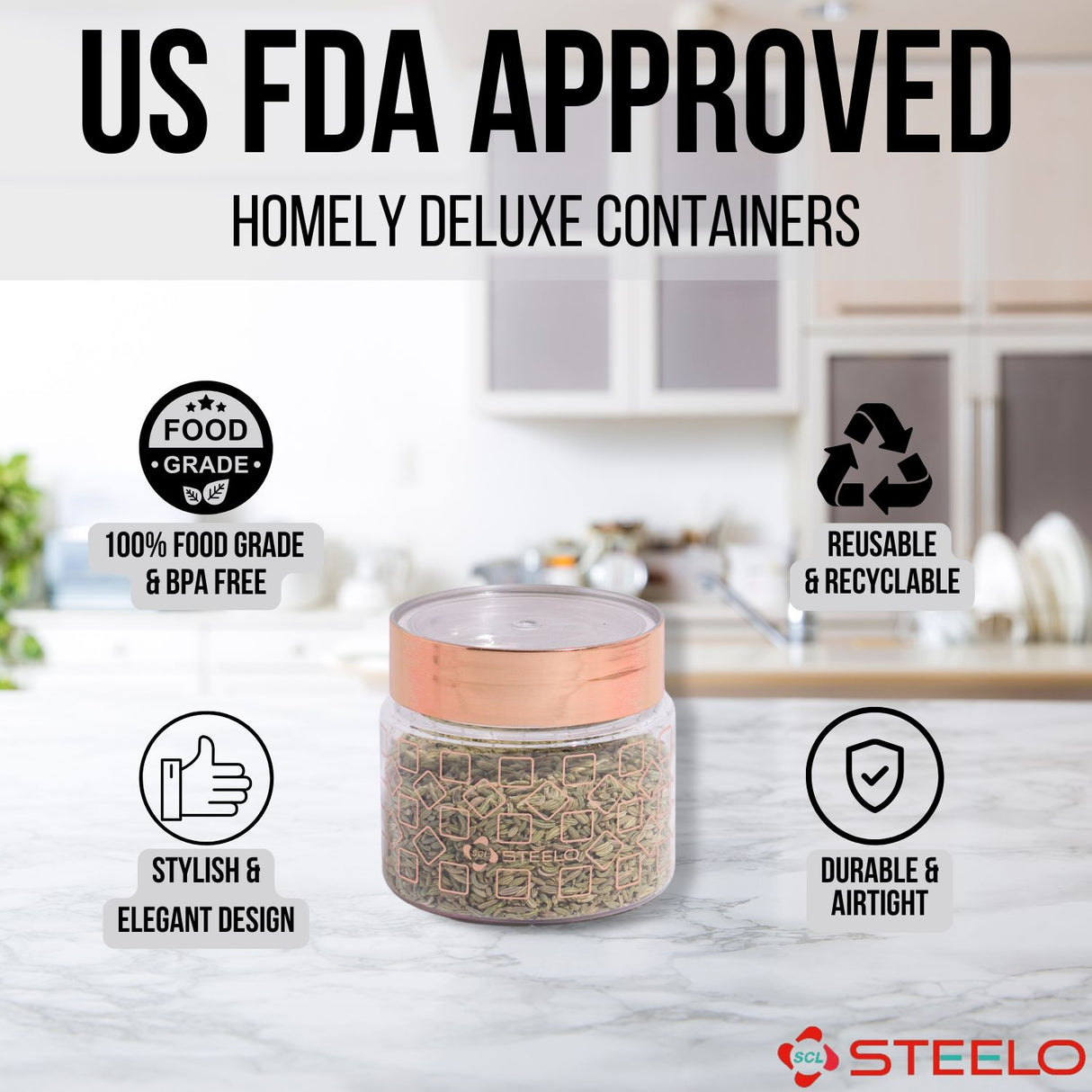 Homely Deluxe Container 200ml 6pcs Set | Premium Airtight Storage Jars