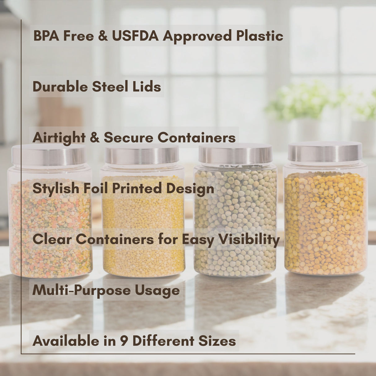 Homely Container 1000ml 4pcs Set | Stainless Steel Lids | Storage Jars