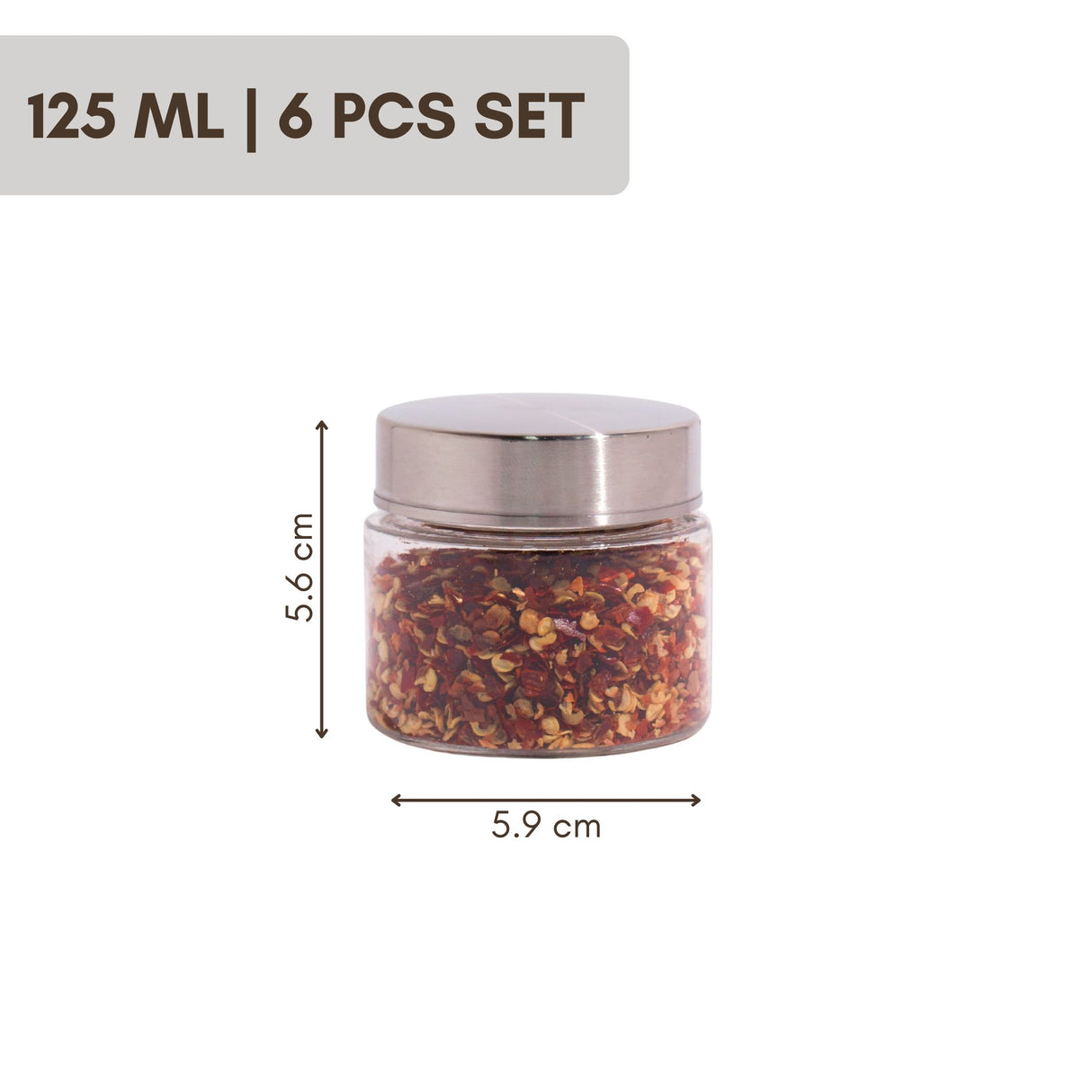Homely Container 125ml 6pcs Set | Stainless Steel Lids | Storage Jars