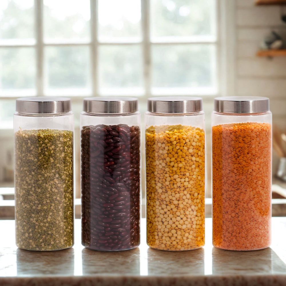 Homely Container 1500ml Long 4pcs Set | Stainless Steel Lids | Storage Jars
