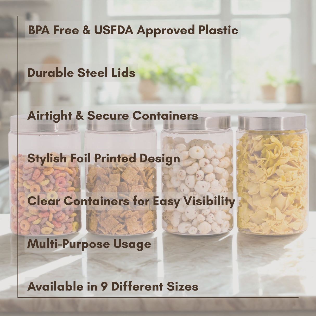 Homely Container 1500ml Short 4pcs Set | Stainless Steel Lids | Storage Jars