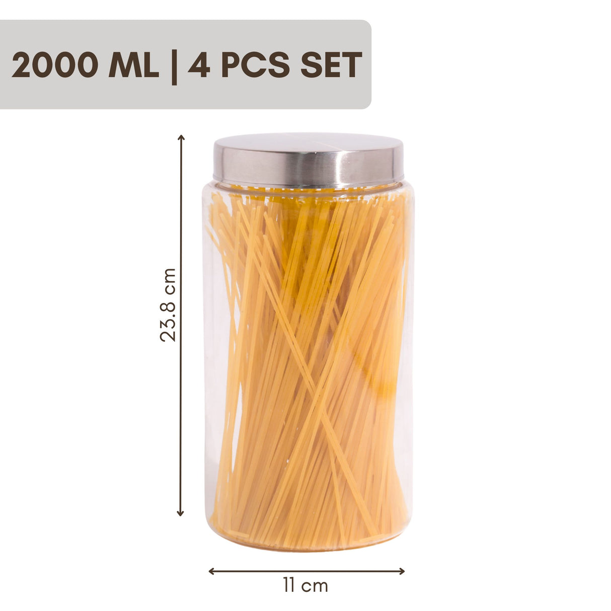 Homely Container 2000ml 4pcs Set | Stainless Steel Lids | Storage Jars