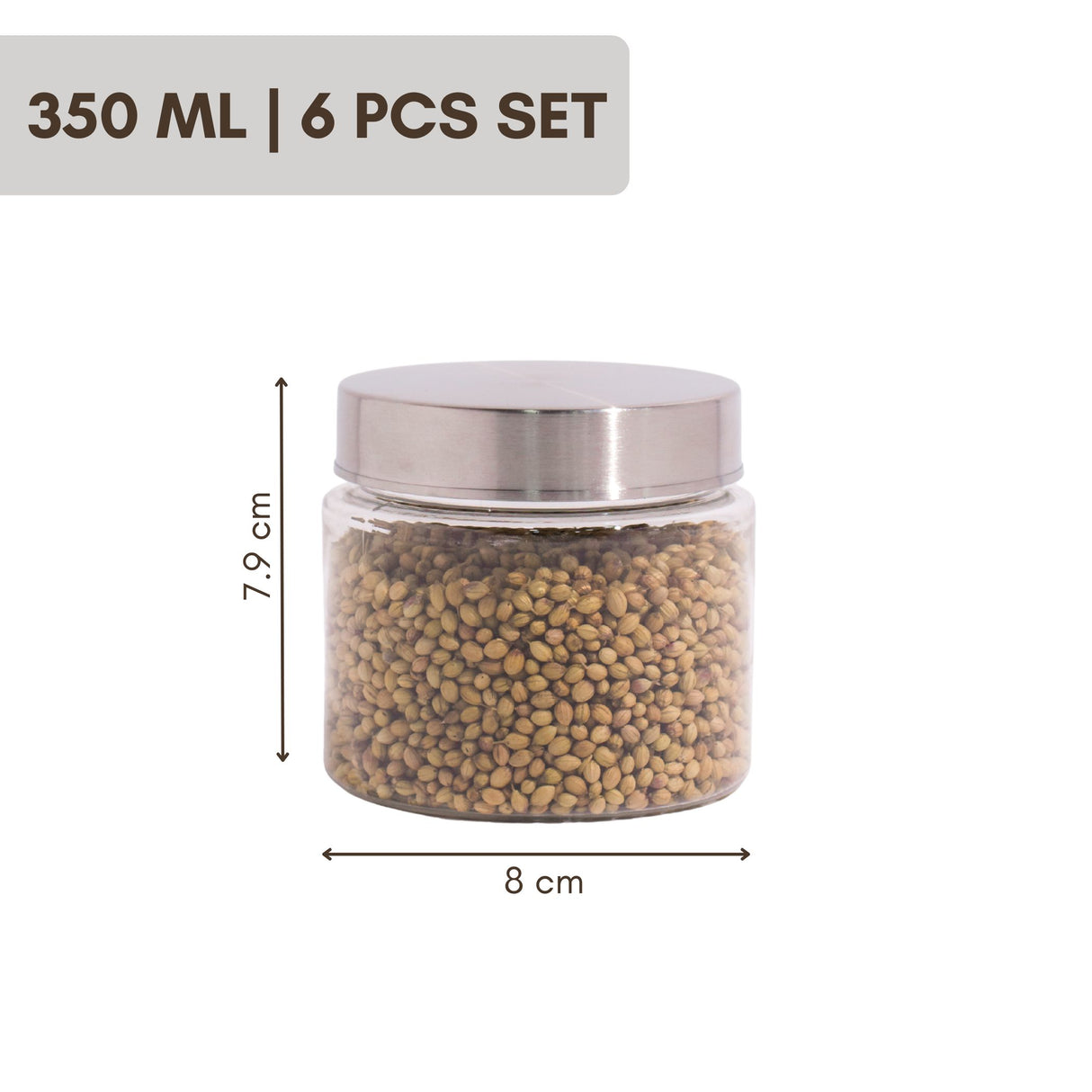 Homely Container 350ml 6pcs Set | Stainless Steel Lids | Storage Jars