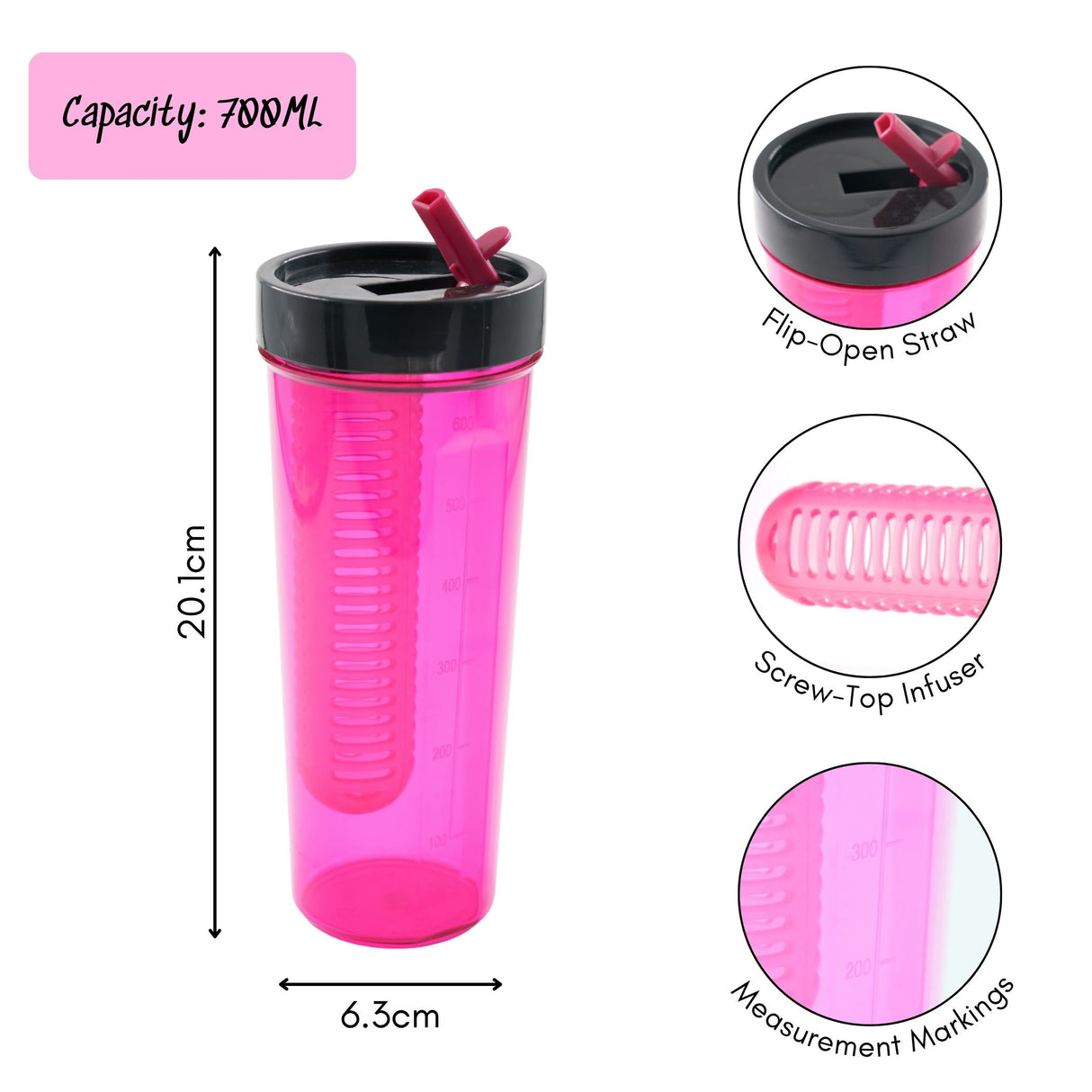 Sipper Infuser Bottle 700ml 2pcs Set | Fruit Infuser Sipper Bottle