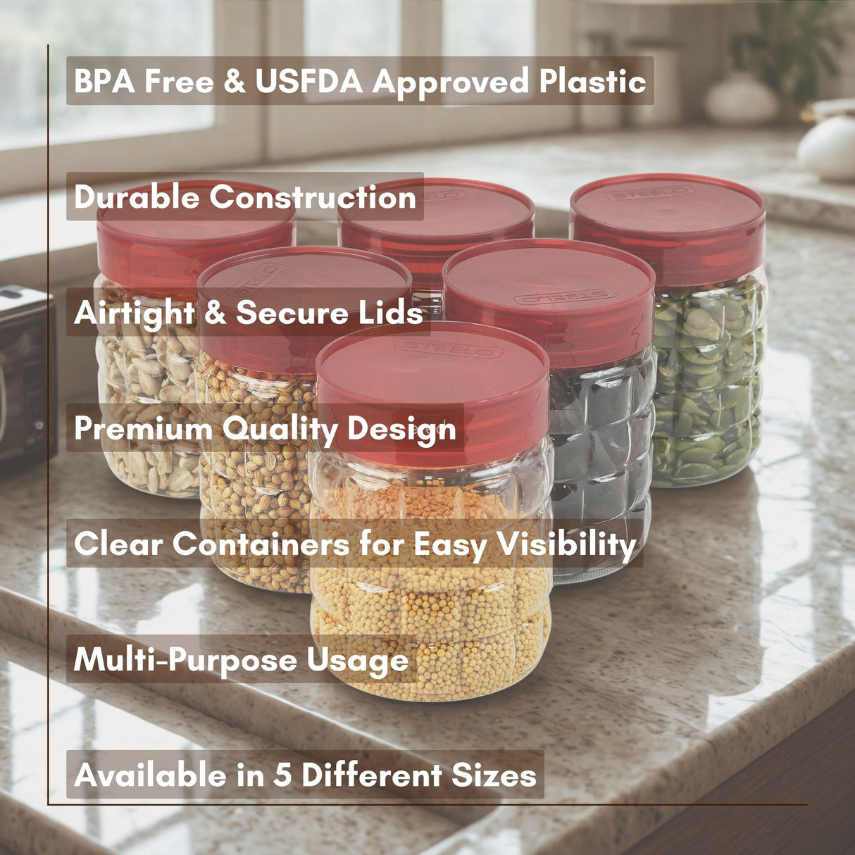 Solitaire Container 300ml 6pcs Set | Airtight Kitchen Storage Jars