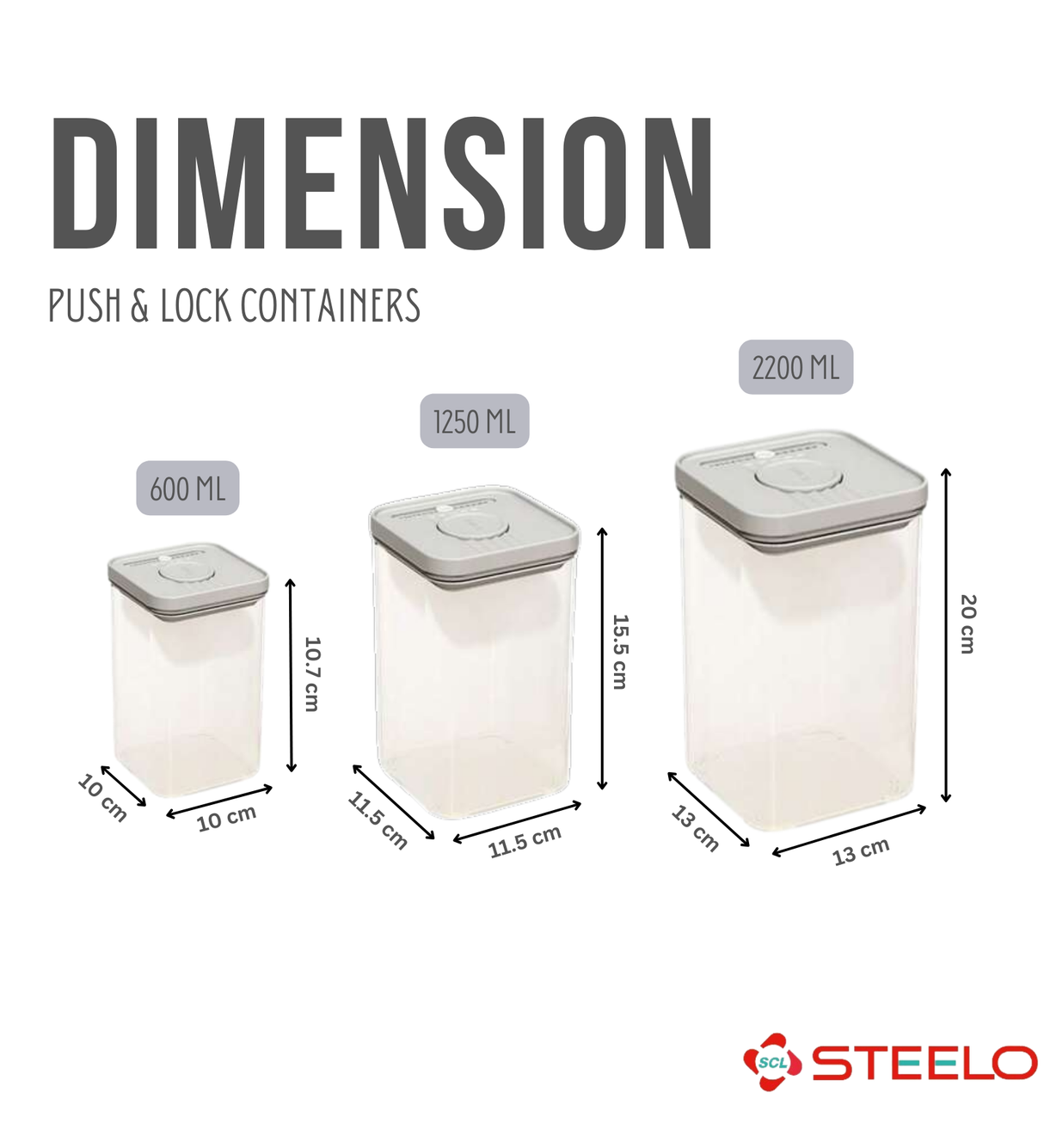 Push & Lock Container 3pcs Set | One-Push Storage Jars