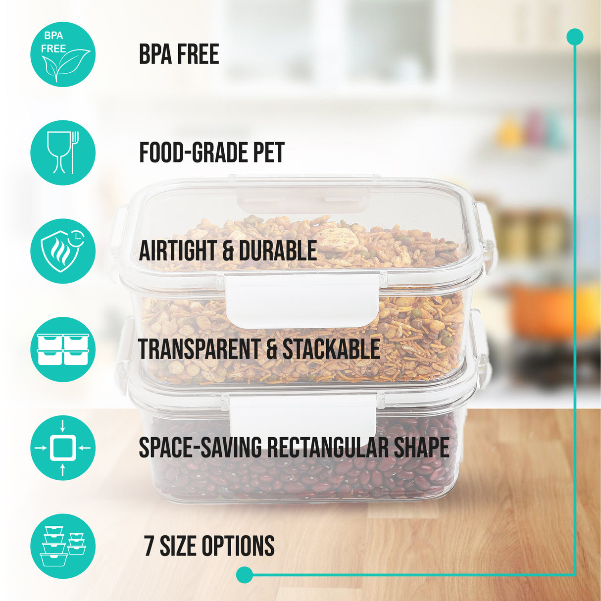 SoFresh Rectangular Container 1200ml 2pcs Set | Leakproof Food Containers