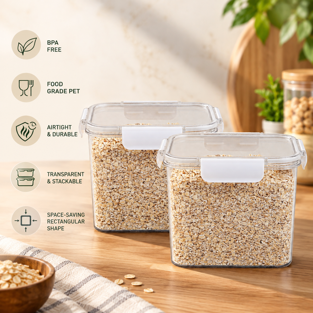 SoFresh Rectangular Container 2000ml 2pcs Set | Leakproof Food Containers