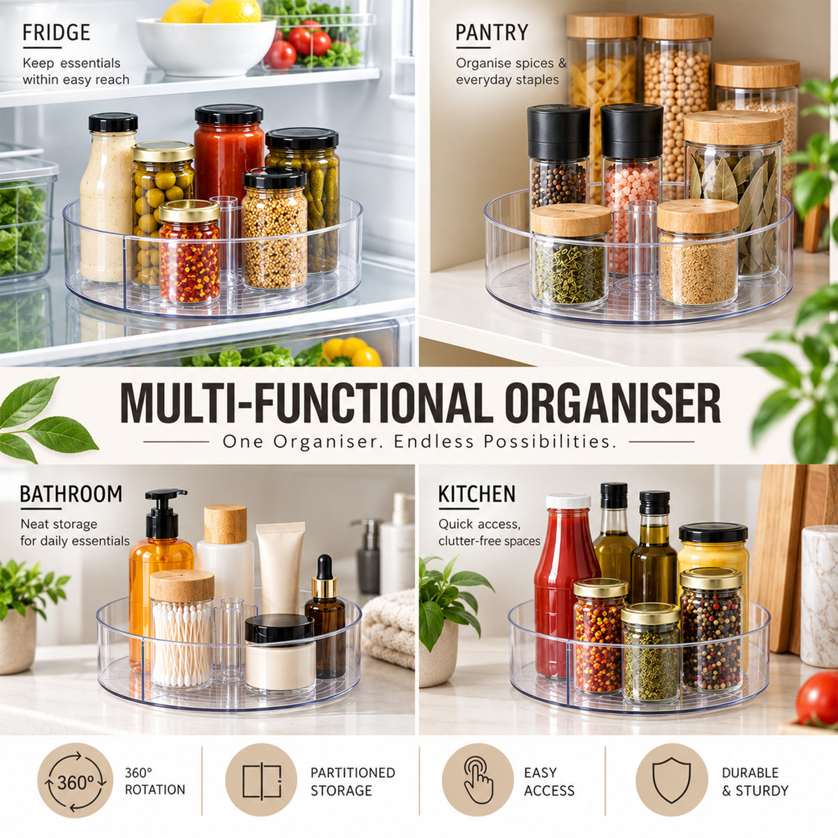 Turntable with Dividers | Rotating Kitchen Organiser