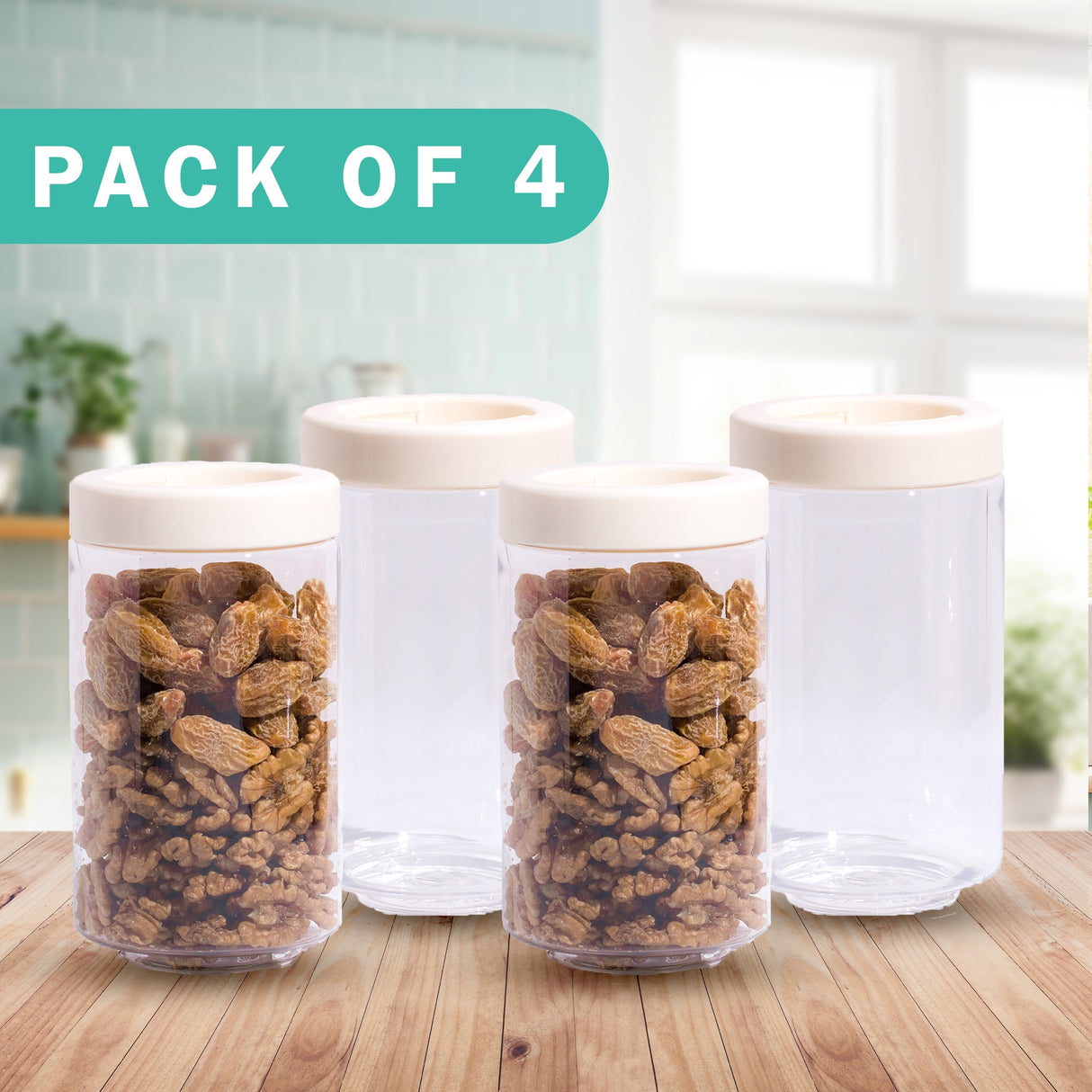 Stack & Lock Round Container 1000ml 4pcs Set | Stackable Storage Jars