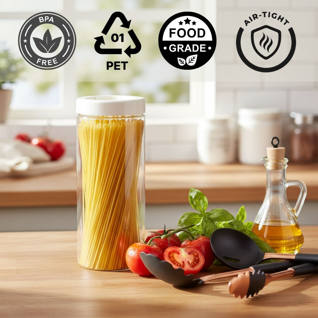 Stack & Lock Round Container 1500ml 4pcs Set | Stackable Storage Jars