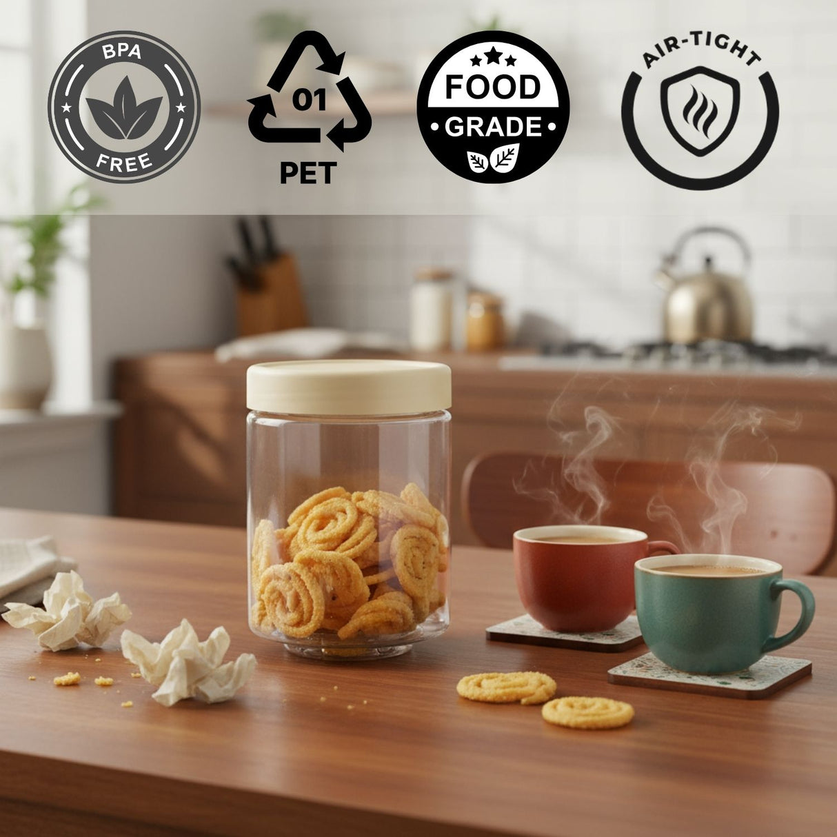 Stack & Lock Round Container 750ml 4pcs Set | Stackable Storage Jars