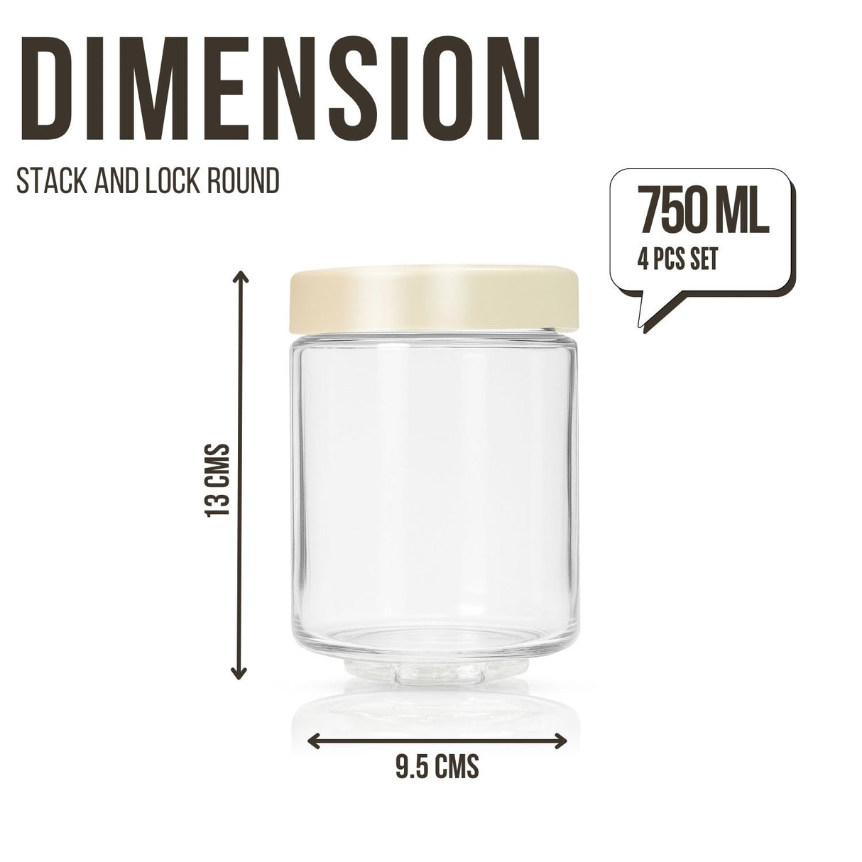 Stack & Lock Round Container 750ml 4pcs Set | Stackable Storage Jars