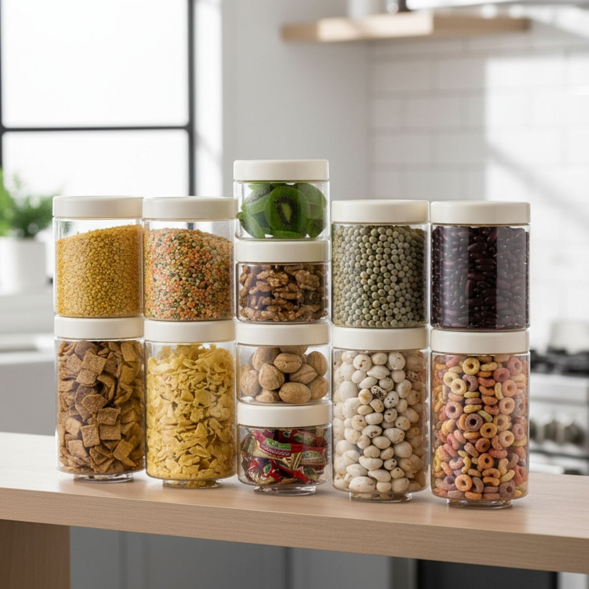 Stack & Lock Round Container 12pcs Set | Stackable Storage Jars