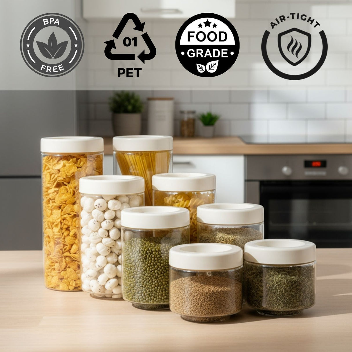 Stack & Lock Round Container 8pcs Set | Stackable Storage Jars