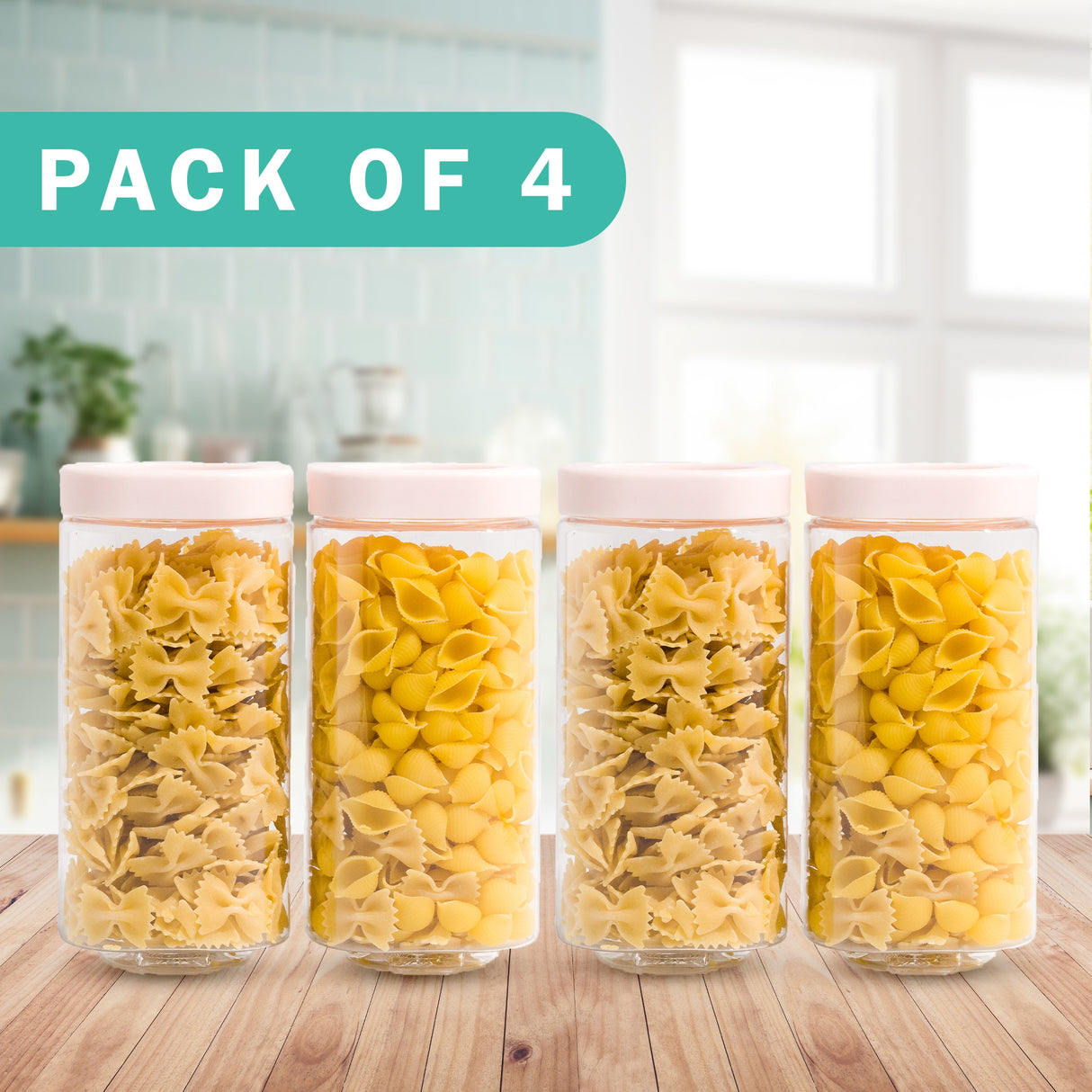 Stack & Lock Square Container 1250ml 4pcs Set | Stackable Storage Jars