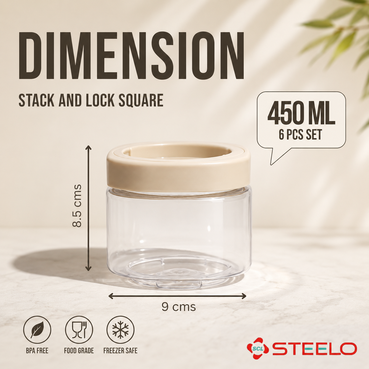 Stack & Lock Square Container 450ml 6pcs Set | Stackable Storage Jars