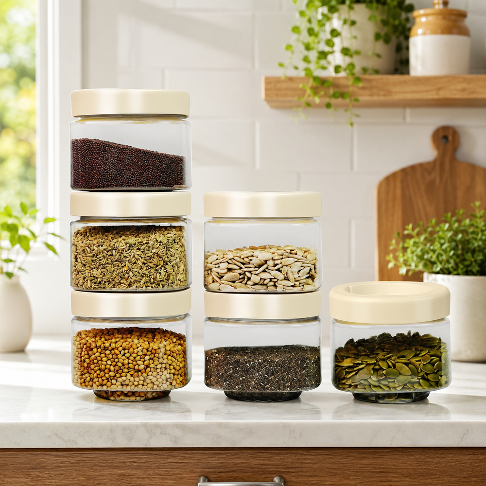 Stack & Lock Square Container 450ml 6pcs Set | Stackable Storage Jars