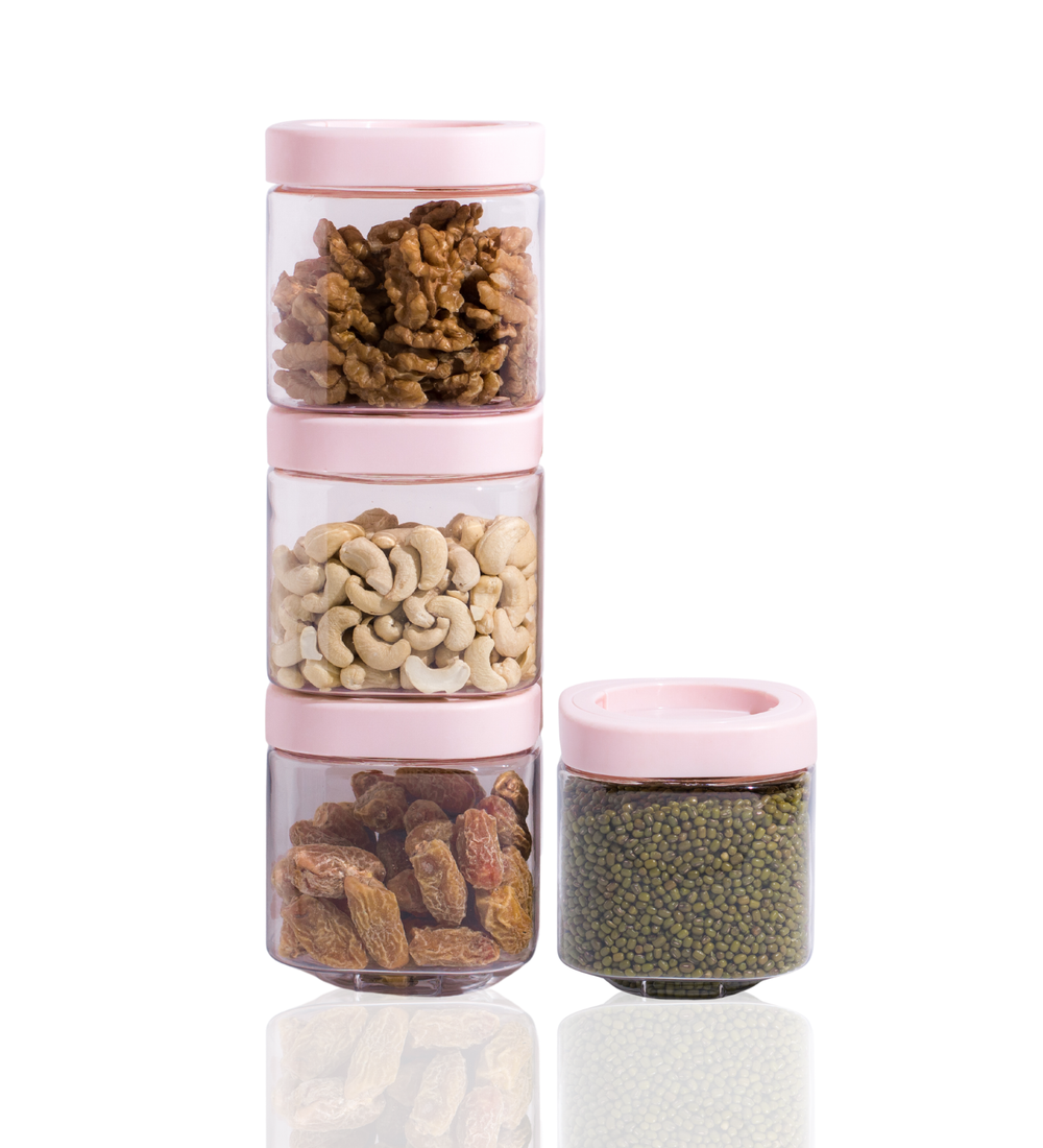Stack & Lock Square Container 600ml 4pcs Set | Stackable Storage Jars