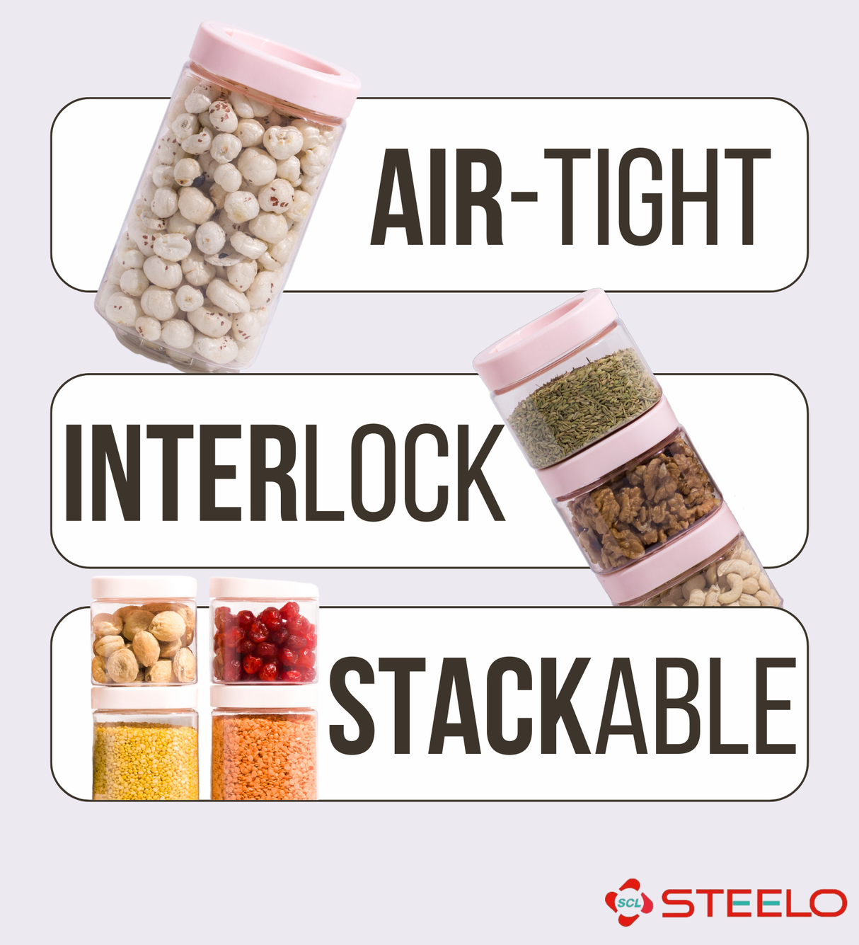 Stack & Lock Square Container 21pcs Set | Stackable Storage Jars