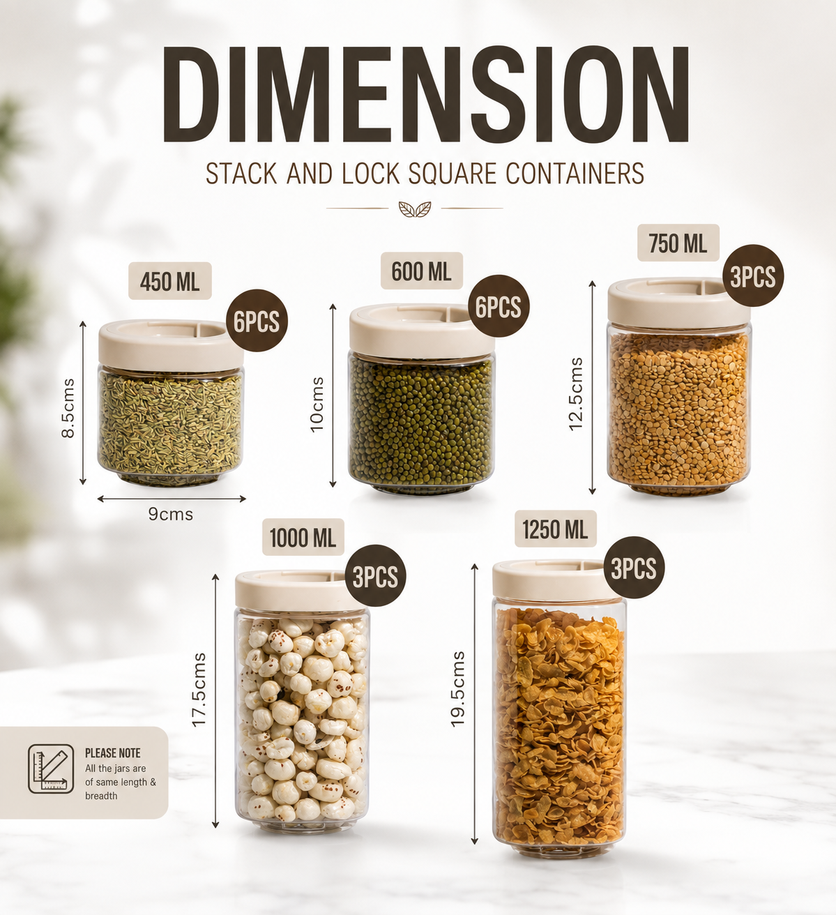 Stack & Lock Square Container 21pcs Set | Stackable Storage Jars