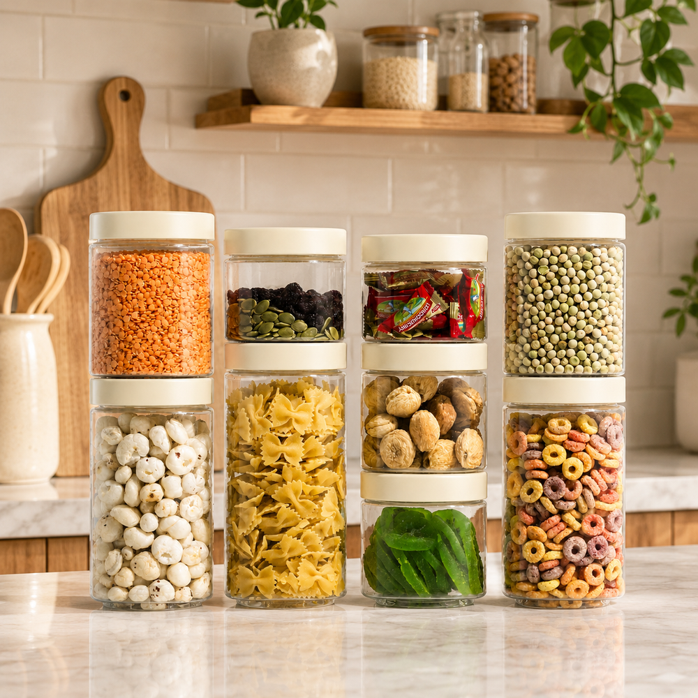 Stack & Lock Square Container 9pcs Set | Stackable Storage Jars