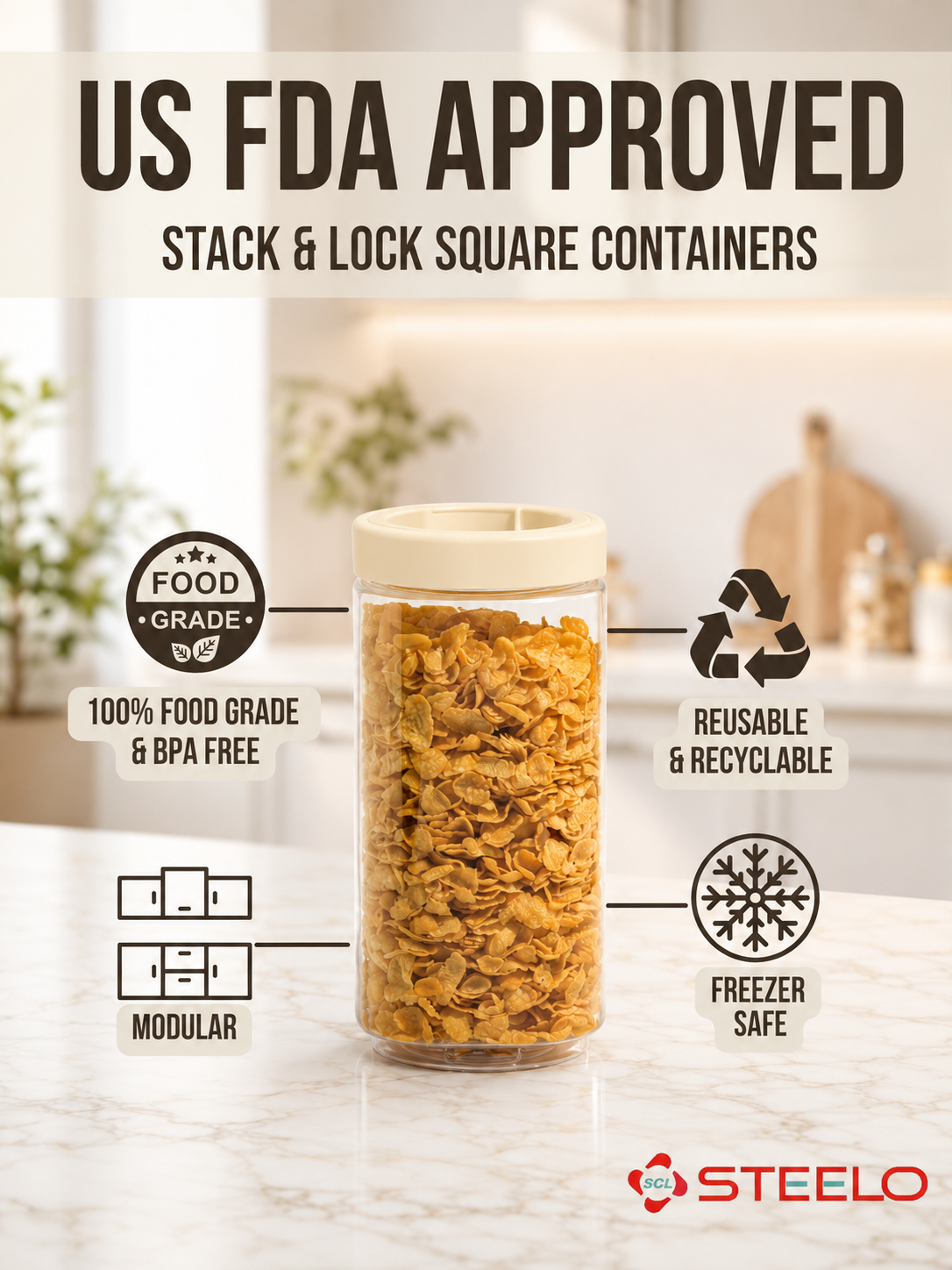 Stack & Lock Square Container 9pcs Set | Stackable Storage Jars