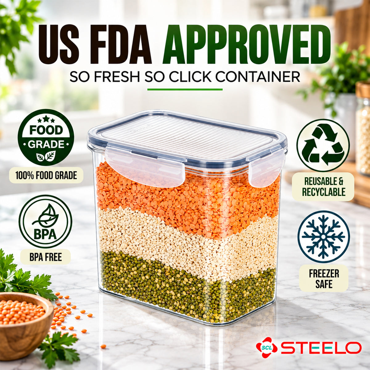 SoFresh SoClick Container 2000ml 2pcs Set | Click-Lock Food Containers
