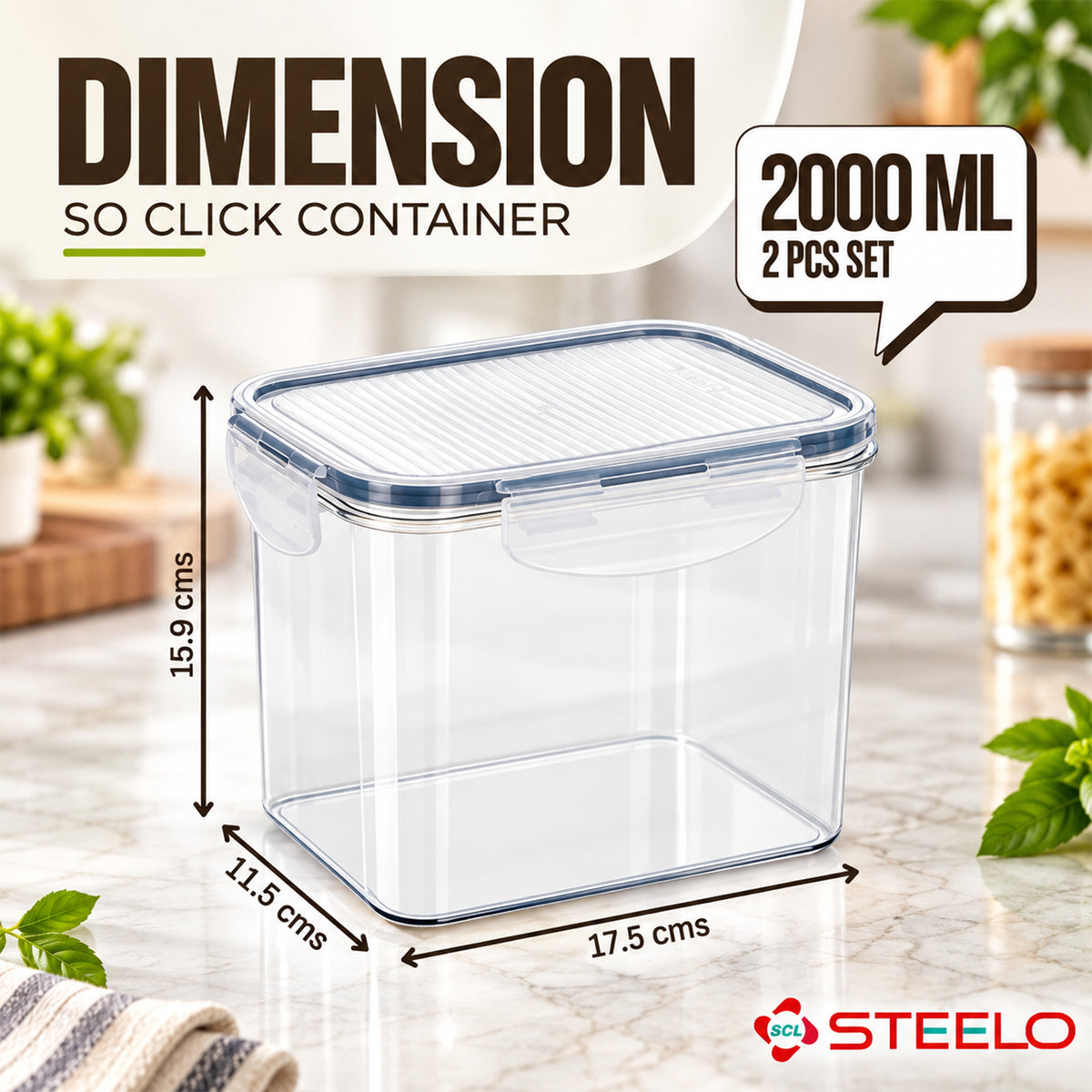 SoFresh SoClick Container 2000ml 2pcs Set | Click-Lock Food Containers