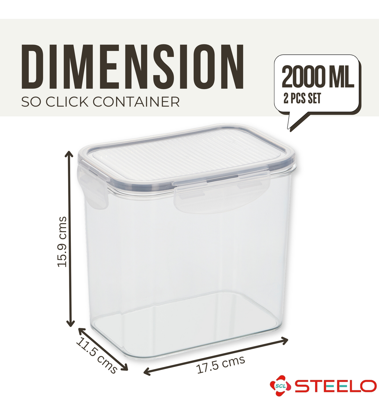 SoFresh SoClick Container 2000ml 2pcs Set | Click-Lock Food Containers
