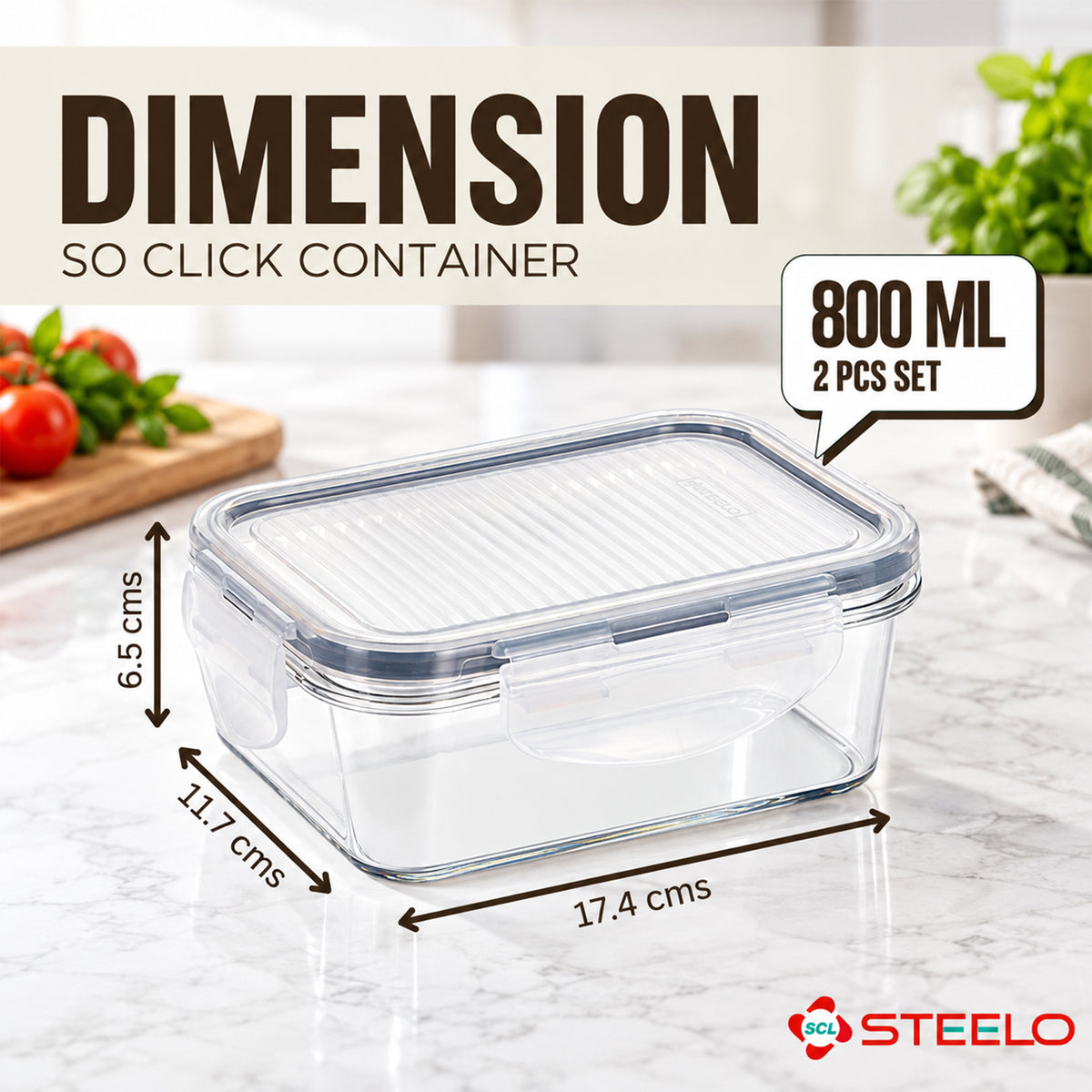 SoFresh SoClick Container 800ml 2pcs Set | Click-Lock Food Containers