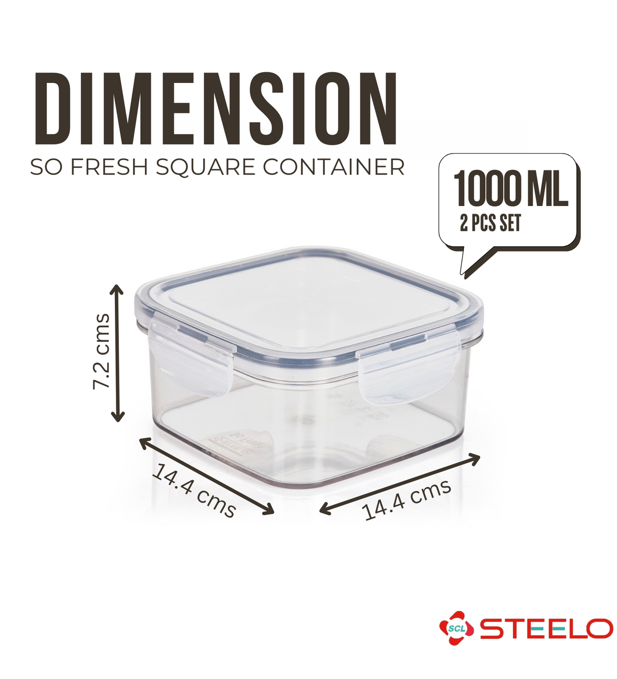 SoFresh Square Container 1000ml 2pcs Set | Airtight Food Containers